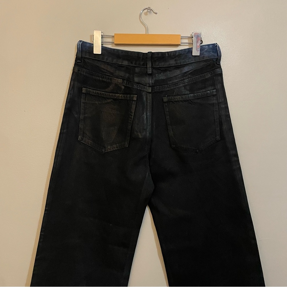 H&M Edition Blue Denim Wide Leg Jeans with Black Wax Coating – Size 4 Like New - Picture 8 of 16